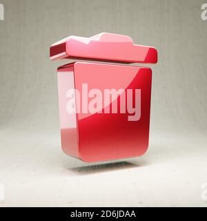 Papierkorbsymbol. Gold glänzend Papierkorb Symbol isoliert auf weißem Beton Hintergrund. Modernes Icon für Website, Social Media, Präsentation, Design Template Element. 3D-Rendering. Stockfoto