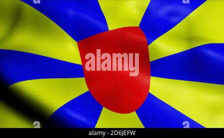 3D-Illustration einer winkenden Flagge der belgischen Provinz im Westen Flandern (Belgien) Stockfoto