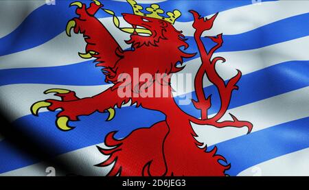 3D-Illustration einer schwenkenden belgischen Provinzflagge von Luxemburg (Land Belgien) Stockfoto