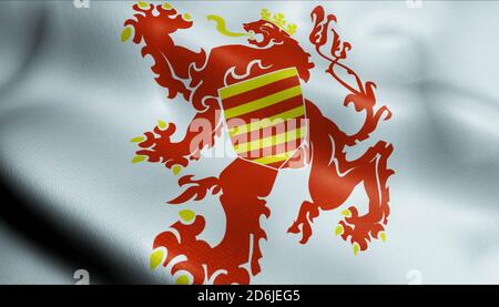 3D-Illustration einer schwenkenden Flagge der Provinz Belgien in Limburg (Land Belgien) Stockfoto