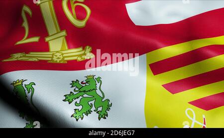 3D-Illustration einer wehenden Flagge der belgischen Provinz Lüttich Provinz (Belgien) Stockfoto