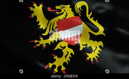 3D-Illustration einer schwenkenden Flagge der belgischen Provinz Flämisch Brabant (Belgien) Stockfoto
