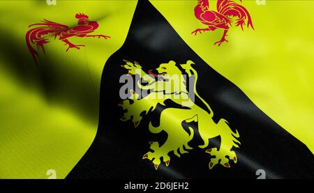 3D-Illustration einer wehenden Flagge der belgischen Provinz W (Land Belgien) Stockfoto