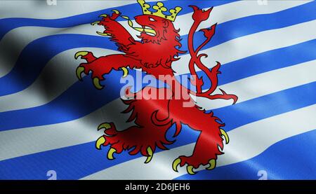 3D-Illustration einer schwenkenden belgischen Provinzflagge von Luxemburg (Land Belgien) Stockfoto