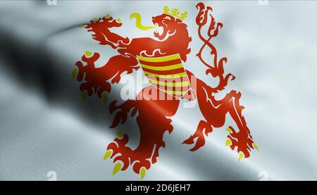 3D-Illustration einer schwenkenden Flagge der Provinz Belgien in Limburg (Land Belgien) Stockfoto