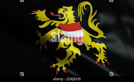 3D-Illustration einer schwenkenden Flagge der belgischen Provinz Flämisch Brabant (Belgien) Stockfoto