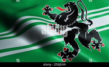 3D-Illustration einer schwenkenden Flagge der belgischen Provinz Ost Flandern (Belgien) Stockfoto