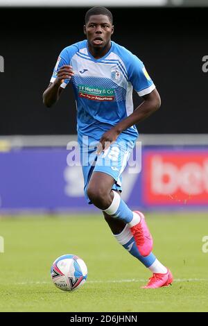 Harrogate, Yorkshire, Großbritannien. Oktober 2020. Yoan Zouma von Barrow in Aktion während des Sky Bet League 2 Spiels zwischen Harrogate Town und Barrow in Wetherby Road, Harrogate am Samstag, 17. Oktober 2020. (Kredit: Mark Fletcher, Mi News) Kredit: MI Nachrichten & Sport /Alamy Live Nachrichten Stockfoto