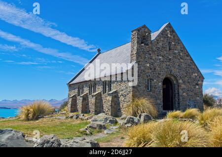 Tekapo, Neuseeland - 2. Februar 2015: Die Kirche des Guten Hirten am Lake Tekapo NZ Stockfoto