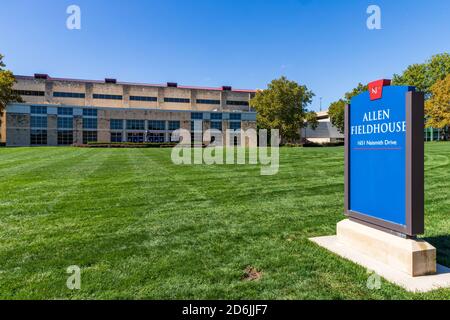 Lawrence, Kansas, USA - 1. Oktober 2020: Historisches Allen Field House auf dem Campus der University of Kansas, Heimat von KU Basketball Stockfoto