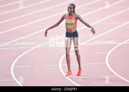 Beatrice Chepkoech (Kenia). 3000 m Hindernislauf Goldmedaille. IAAF Leichtathletik WM, Doha 2019 Stockfoto