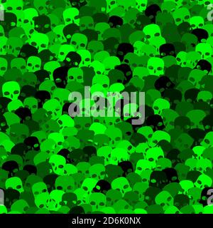 Lustige nahtlose giftige grüne Schädel Muster Hintergrund für Halloween Stock Vektor