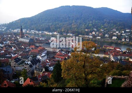 Blick Landschaft Stadtbild des Heidelberger Altstadtplatzes Markt aus Heidelberger Schloss Schloss für deutsche und ausländische Reisende zu besuchen Fahren Sie um Stockfoto