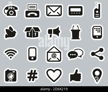 Verschiedene Arten Der Kommunikation Icons Schwarz & Weiß Sticker Set Groß Stock Vektor