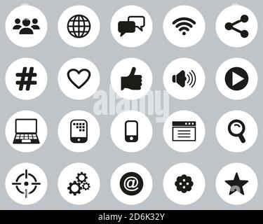 Digitale Werbung Icons Schwarz & Weiß Flat Design Kreis Set Groß Stock Vektor