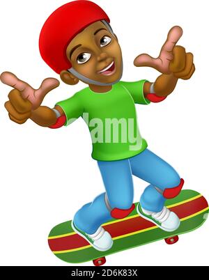 Junge Kind Kind auf Skateboard Skateboarding Cartoon Stock Vektor