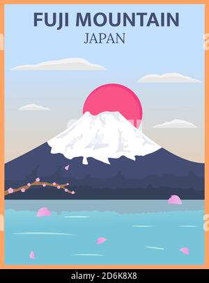 Illustration Vektor Design von Vintage und Retro Reise Poster von Mount fuji in Japan Stock Vektor