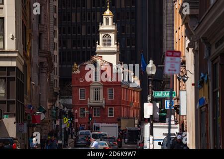 Old State House in Boston Innenstadt der ursprüngliche Sitz der Kolonialregierung, Massachusetts, USA Stockfoto