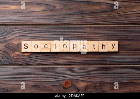 Sociopathy Wort auf Holz Block geschrieben. sociopathy Text auf Tisch, Konzept. Stockfoto