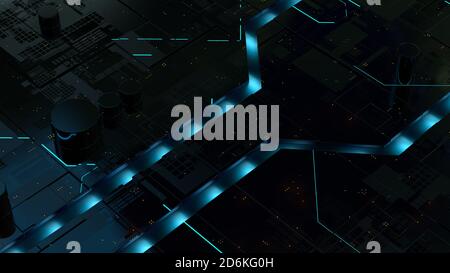 Abstrakter 3D-Hintergrund der futuristischen technologischen Oberfläche oder Motherboard Stockfoto