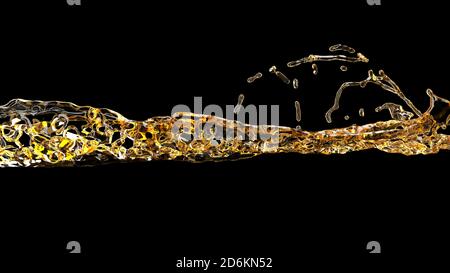 Alkoholbier streamen flüssige Kunst auf schwarzem 3d-Rendering Stockfoto