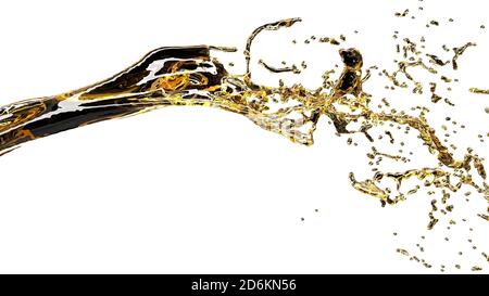 3d Alkohol Gold Bier Stream auf weißem 3d-Rendering Stockfoto