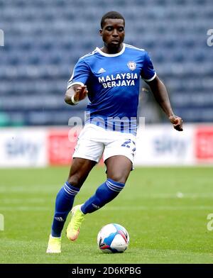 Sheyi Ojo von Cardiff City während des Sky Bet Championship-Spiels in Deepdale, Preston. Stockfoto