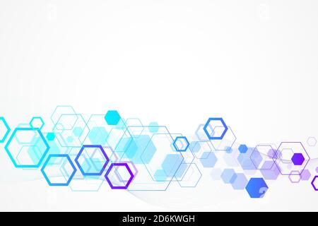 Abstrakter sechseckiger Hintergrund mit Wellen. Sechseckige Molekülstrukturen. Futuristischer Technologiehintergrund im Wissenschaftsstil. Grafik hexadezimaler Hintergrund Stockfoto