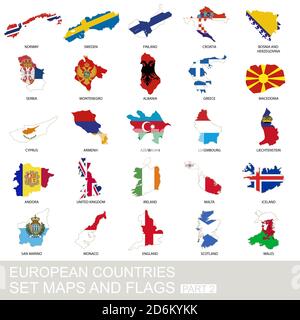 Europäische Länder Set, Karten und Flaggen, Teil 2 Stock Vektor