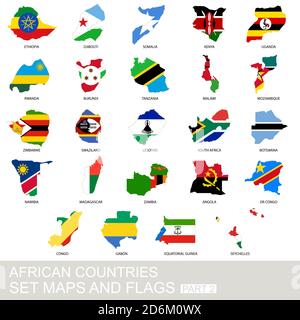 Afrikanische Länder Set, Karten und Flaggen, Teil 2 Stock Vektor