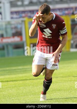 Turin, Italien. Oktober 2020. Turin, Italien, 18 Oct 2020, 09 Andrea Belotti (Turin FC) feiert für das Tor während Torino gegen Cagliari - italienische Fußball Serie A Spiel - Credit: LM/Claudio Benedetto Credit: Claudio Benedetto/LPS/ZUMA Wire/Alamy Live News Stockfoto