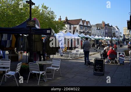 Blick auf den Wells Market vom Bishop's Eye Stockfoto