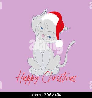 Happy Christmas Katze mit santa Hut Vektor-Illustration Stock Vektor