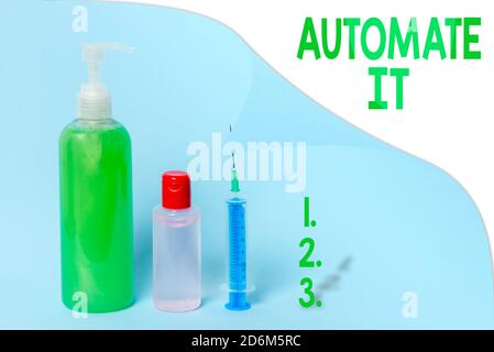 Notiz mit der Darstellung „Automatisieren Sie es“ schreiben. Geschäftskonzept für den Umrüstprozess oder die Anlage, um automatische Anlagen zu betreiben. Primäre medizinische Vorsorge e Stockfoto
