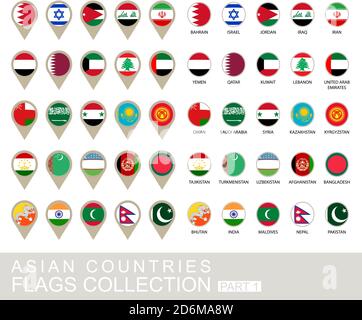 Asiatische Länder Flaggen Sammlung, Teil 1, 2 Version Stock Vektor