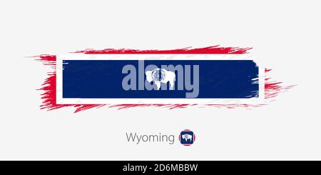 Flagge von Wyoming US State, Grunge abstrakter Pinselstrich auf grauem Hintergrund.Vektor-Illustration. Stock Vektor