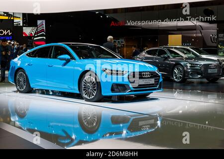 Audi A7 quattro auf dem 89. Genfer Automobilsalon. Genf, Schweiz - 5. März 2019. Stockfoto