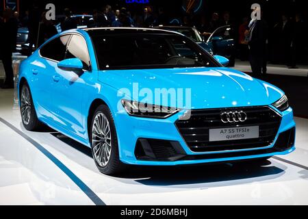 Audi A7 quattro auf dem 89. Genfer Automobilsalon. Genf, Schweiz - 5. März 2019. Stockfoto