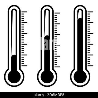 Thermometer Silhouette Illustration isoliert auf weiß. Herbstliches Schwarz-Weiß-Vektor-Design. Wetteranzeige, schwarzes Symbol. Warmer Skal Stock Vektor