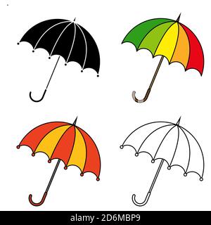 Umbrella Icon Set isoliert auf weiß. ClipArt-Kollektion für Sonnenschirm. Cartoon-Illustration der herbstlichen Regenschutz-Symbole. Saisonale Vektoren mit Colo Stock Vektor