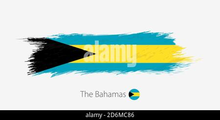 Flagge der Bahamas, grunge abstrakter Pinselstrich auf grauem Hintergrund. Vektorgrafik. Stock Vektor