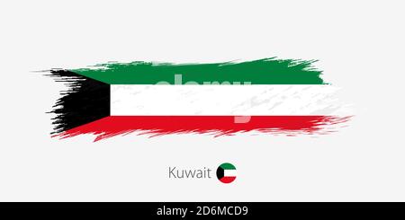 Flagge Kuwaits, grunge abstrakter Pinselstrich auf grauem Hintergrund. Vektorgrafik. Stock Vektor