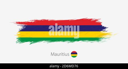 Flagge von Mauritius, grunge abstrakter Pinselstrich auf grauem Hintergrund. Vektorgrafik. Stock Vektor