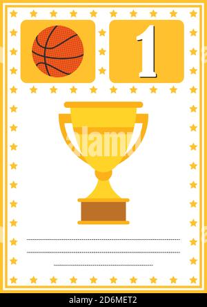Modernes Basketball Zertifikat mit Platz für Ihre Inhalte, für Kinder erster Platz. Stock Vektor