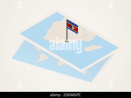 Swasiland auf der Karte mit 3D-Flagge von Swasiland ausgewählt. Vektor-Papierkarte. Stock Vektor