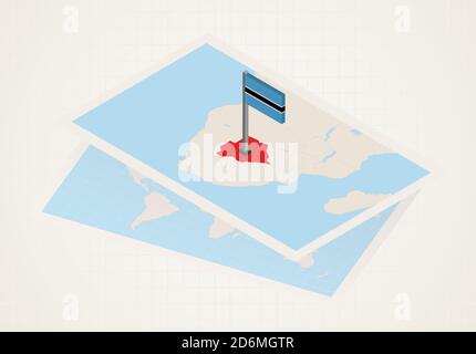 Botswana auf der Karte ausgewählt mit 3D Flagge von Botswana. Vektor-Papierkarte. Stock Vektor