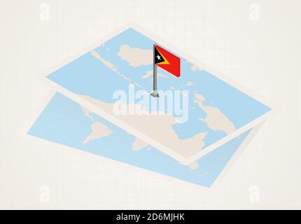 Osttimor auf der Karte mit isometrischer Flagge von Osttimor ausgewählt. Vektor-Papierkarte. Stock Vektor