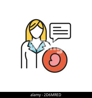 Konsultation mit Arzt Gynäkologen Linie Farbe Symbol. Überwachung der Schwangerschaft. Registrieren Sie sich für Webseite, mobile App, Schaltfläche, Logo Stock Vektor