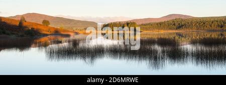 Sonnenaufgang am Stroan Loch im Herbst, Galloway Forest, Dumfries & Galloway, Schottland Stockfoto