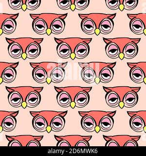 Gelangweilte Eule, Nahtloses Muster auf pastellfarbenem Hintergrund. Stock Vektor